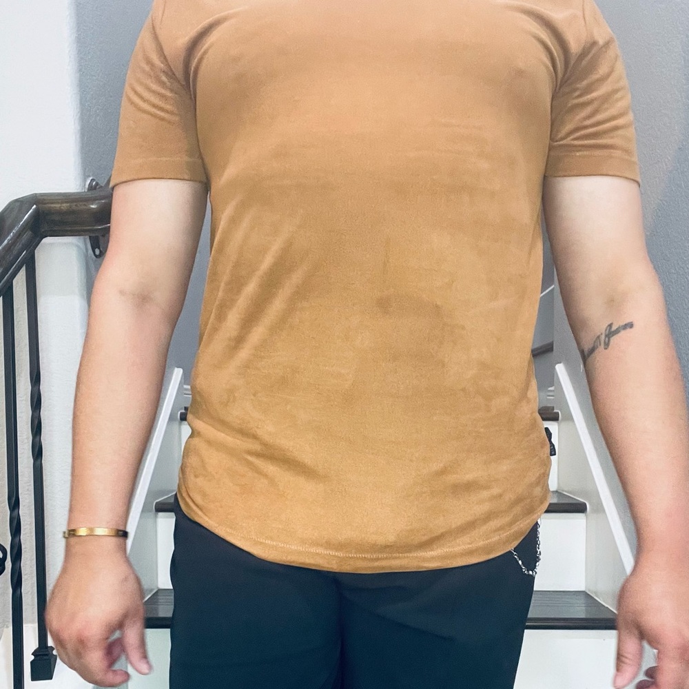 Caramel short sleeve suede shirt